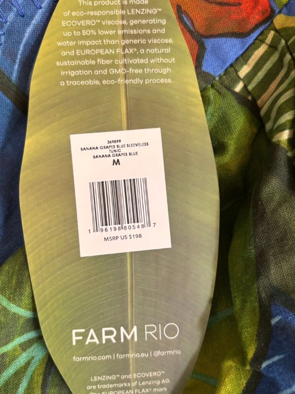 NWT FARM RIO Banana Grapes Tropical Print Linen Cami Top Blue M - Picture 9 of 13